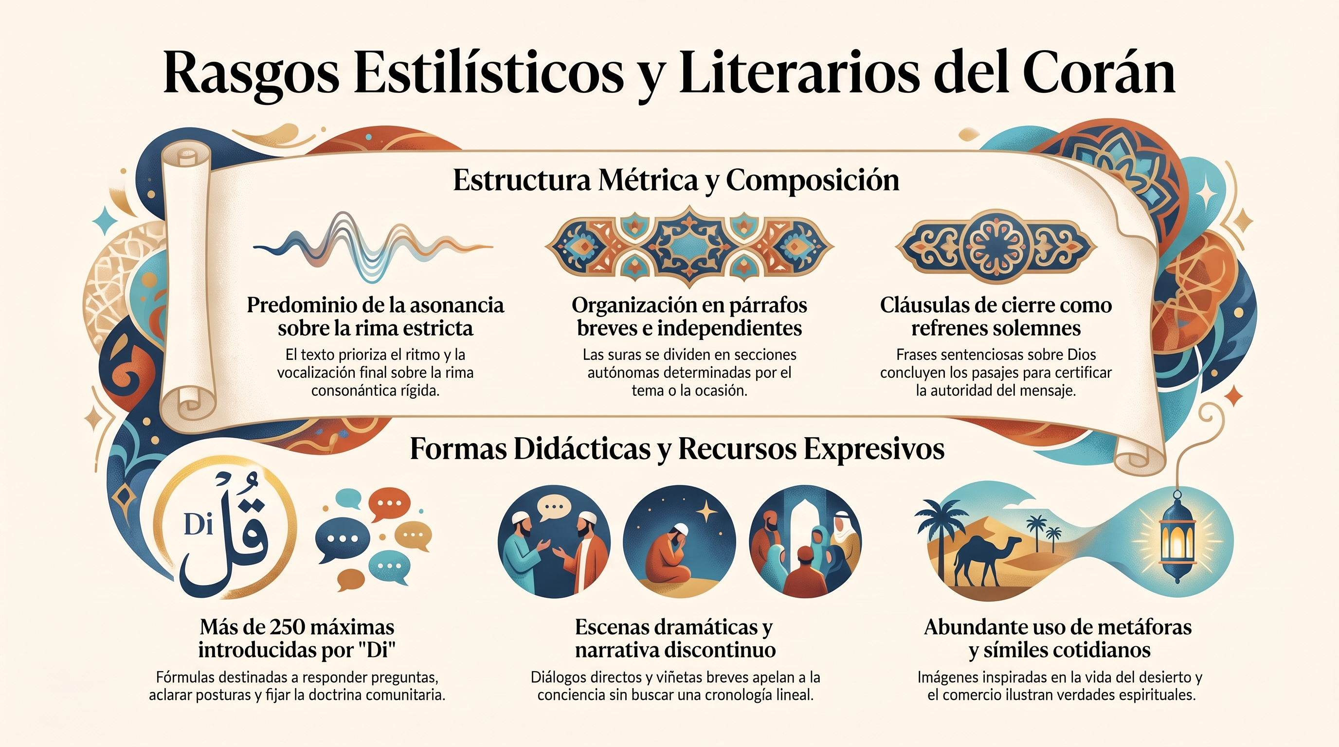 Infografía: Cinco. Rasgos del estilo coránico